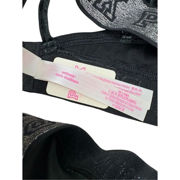 PINK Victoria’s Secret lurex velvet logo triangle bra and boyshort set - Picture 4 of 8